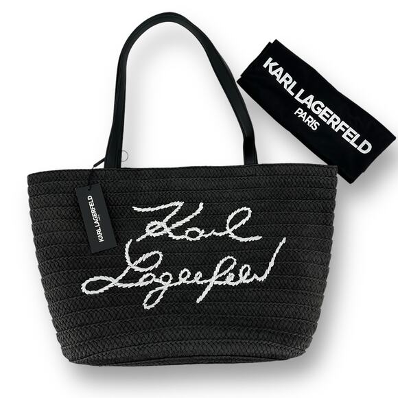 Karl Lagerfeld Paris Ikons Signature Tote Bag Black White - Picture 1 of 7